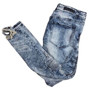 G.G. Black Men's Blue Acid Wash Distressed Moto Jeans‎ Size 32x32